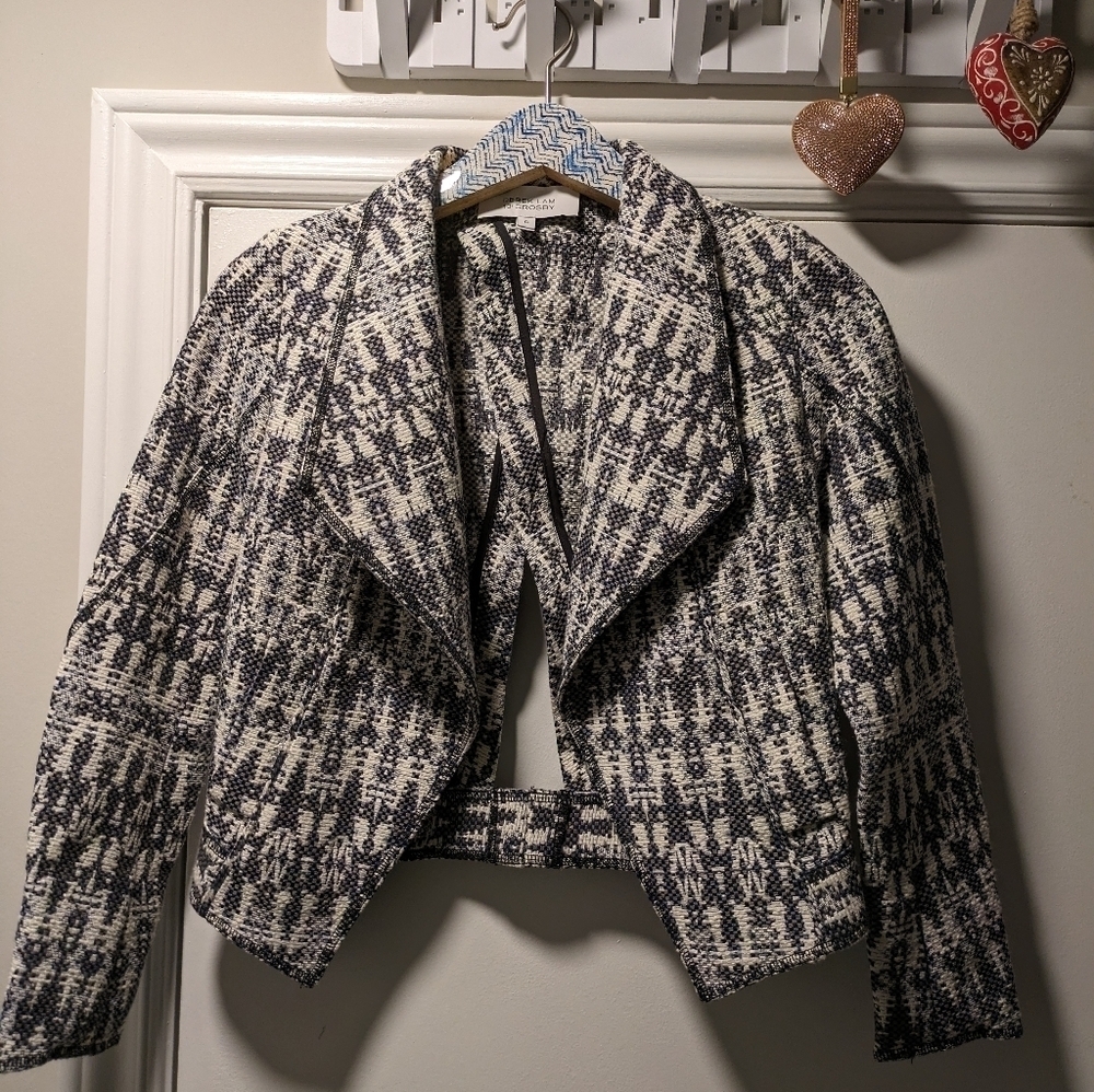 Derek Lam 10 Crosby Tweed Cropped Jacket Blazer Black White Size 0